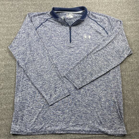 Under Armour Heatgear Loose Pullover Mens XL Blue Heather‎ Quarter Zip Active - Picture 1 of 9